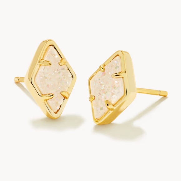 Kendra Scott Kinsley Gold Stud Earrings in Iridescent Drusy - Picture 1 of 5